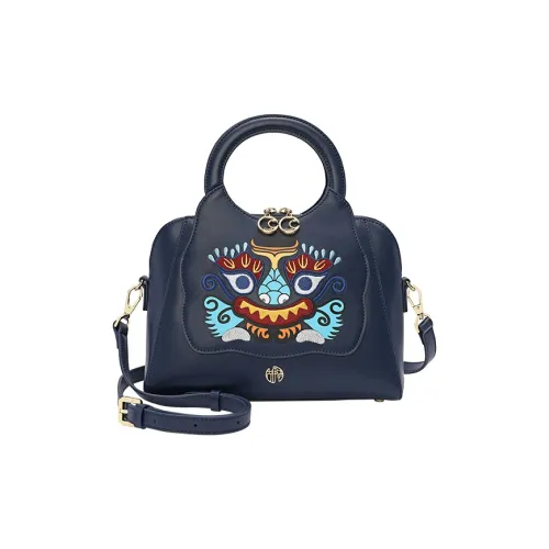 Ancient Yi Xi Cow Leather Dome Bag, One Shoulder Handbag Women's Indigo