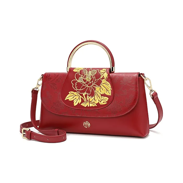 Ancient Yi Xi Cow Leather Premium Embroidery One Shoulder Handbag Mamianqun Bag Women's Rouge Red-1