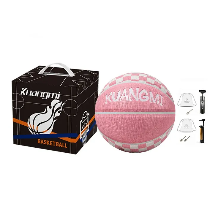 Kuangmi Checkerboard Collection PU Basketball Pink White Size 7 Training Unisex-5