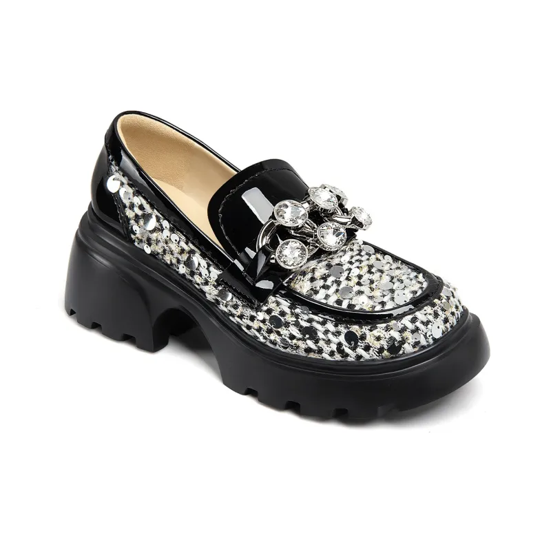 Lily Wei Loafers Women's Black And White Weaving-2