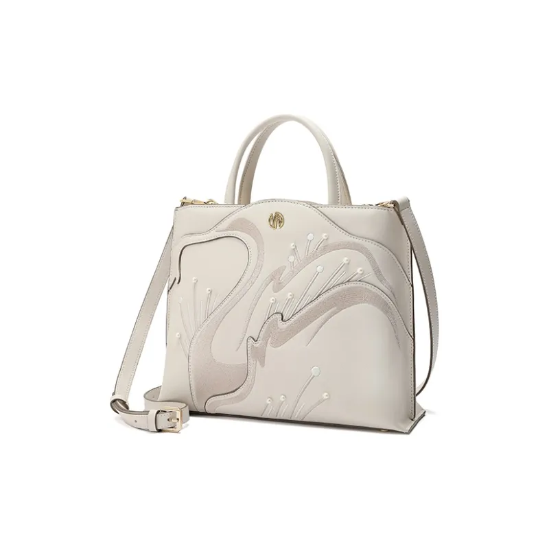 Ancient Yi Xi Cow Leather Commute Shoulder Bag Crossbody Bag Mom Handbag Women's Elegant White-1