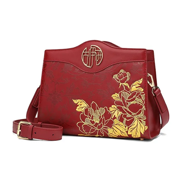 Ancient Yi Xi Cow Leather Cheongsam Shoulder Bag, Crossbody Bag Women's Rouge Red-1