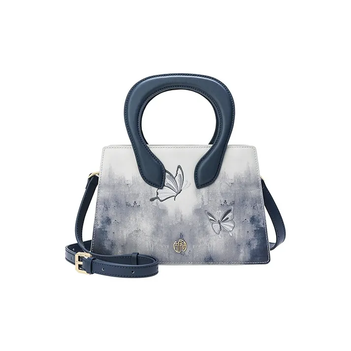 Ancient Yi Xi Cow Leather Advanced Sensing Shoulder Mom Handbag Women's Distant Mountain Blue-0