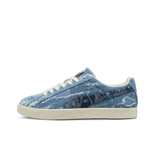 PUMA Clyde Denim Skateboard Shoes Unisex Low-Top Off White/Light Blue