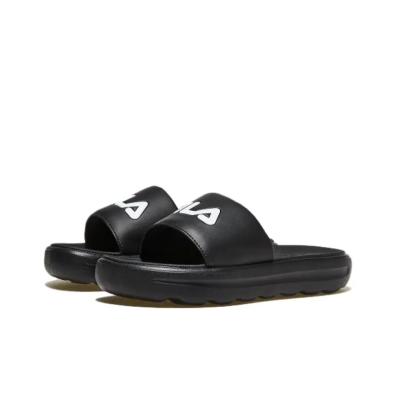 FILA Rubber Sole Slip Resistant Slide Slippers Unisex Black Korean Style-1