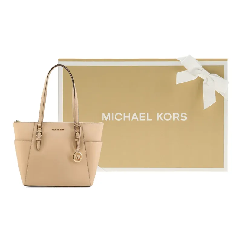 MICHAEL KORS Charlotte Saffiano Leather Tote Bag Shopping Bag Handbag Large Size Women's Camel-7