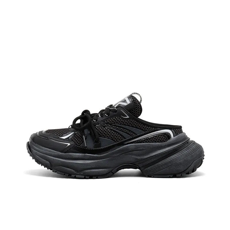 STARTER Chunky Open Heel Slippers Low Top Chunky Sneakers Women's Black-1