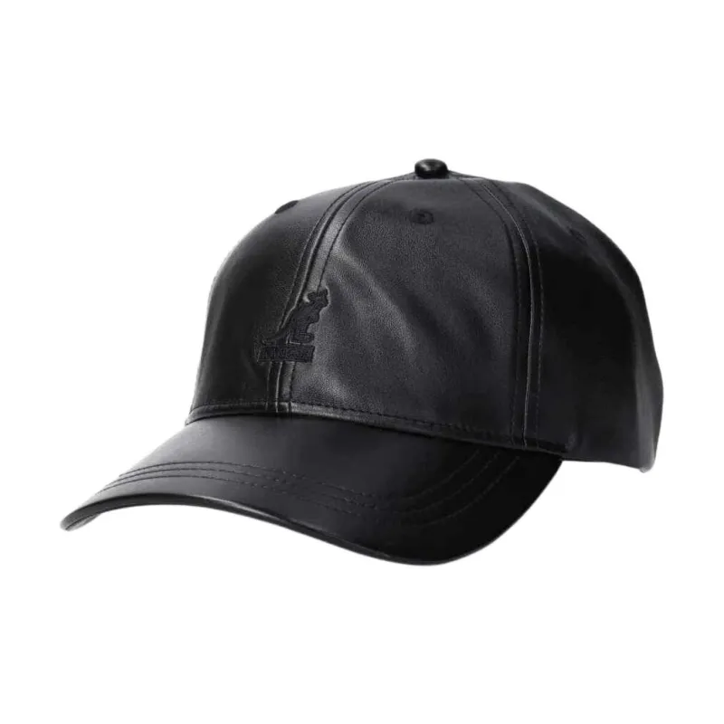 KANGOL Artificial Leather Baseball Caps Unisex Black-0