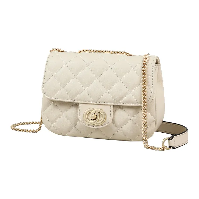 PT'SON Cow Leather With Synthetic Leather Small Square Bag, Crossbody Bag, Shoulder Bag Women's Ecru-1
