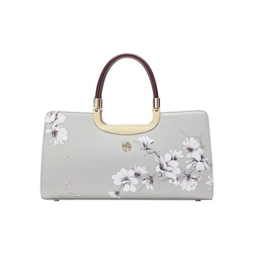 Ancient Yi Xi Cow Leather Commute Handbag Women's Light Gray