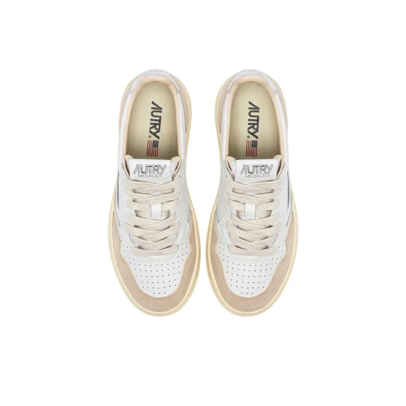 AUTRY Medalist Leather Low White Silver Beige Women's-4