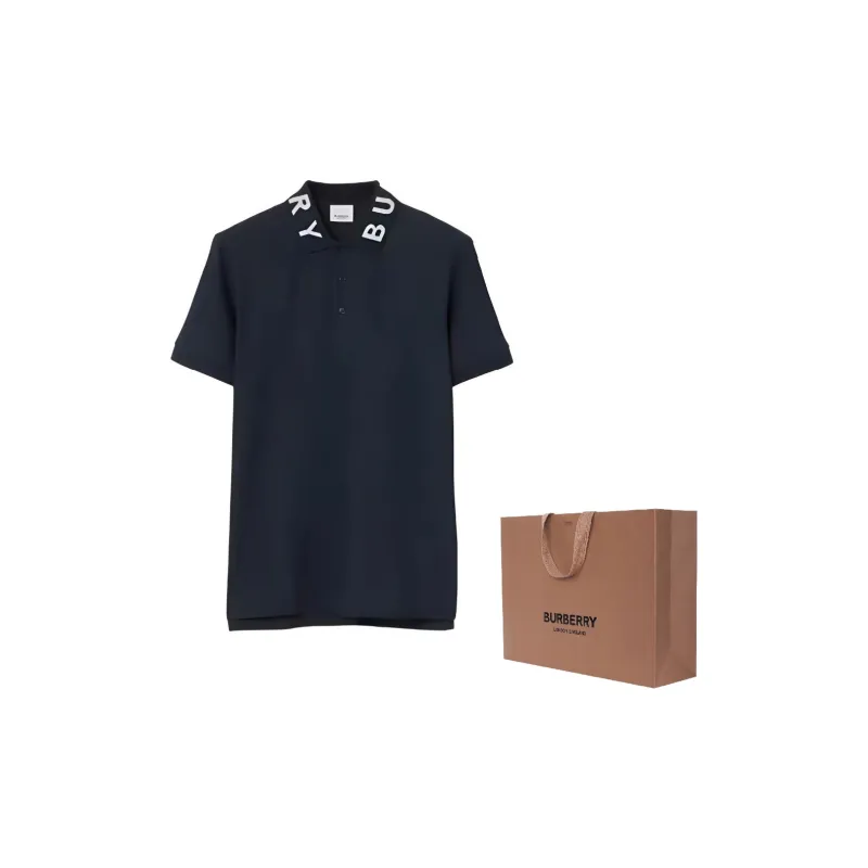 Burberry SS23 Logo Print Short Sleeve Polo Shirt Navy Blue-2
