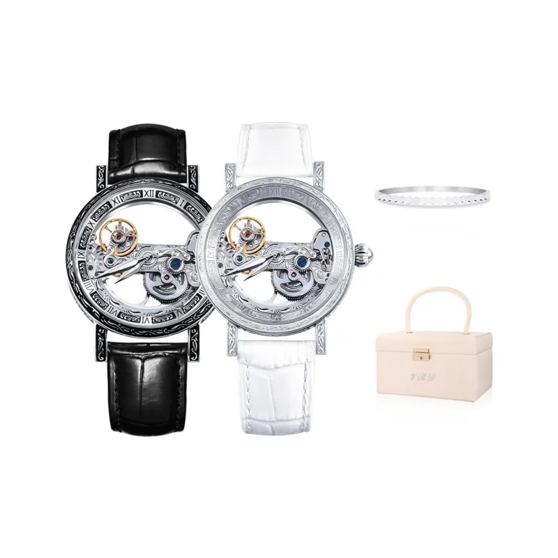 VRQ Faith Series Automatic Mechanical Movement Genuine Leather Strap Watch Unisex Cut-Out Dial-4