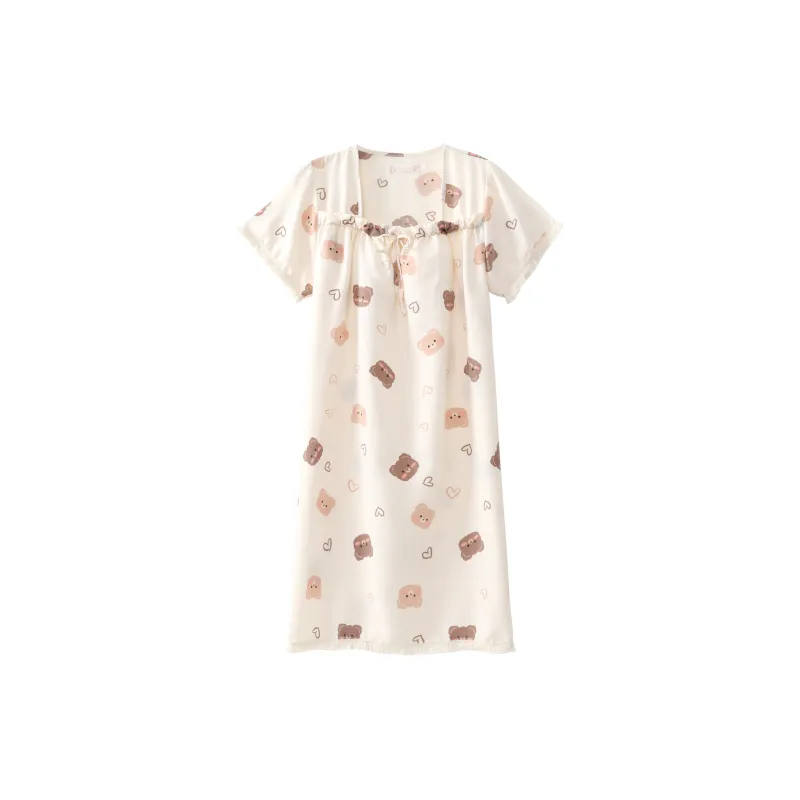 CAIHENGTONG Nightgown Women's Cream Apricot-0