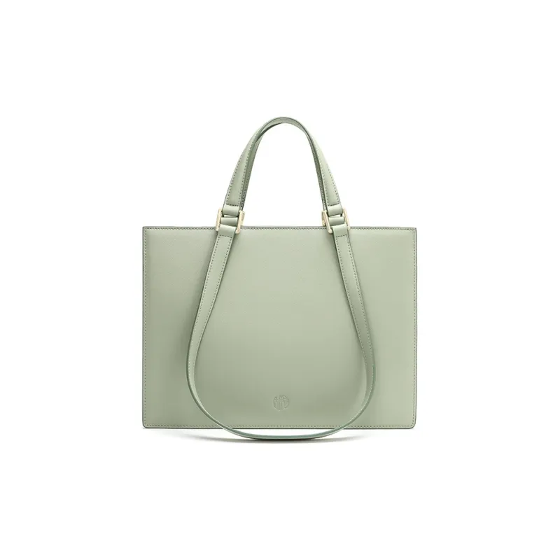Ancient Yi Xi Cow Leather Fashion Mom One Shoulder Large Bag Handbag Women's Willow Sprout Green-2