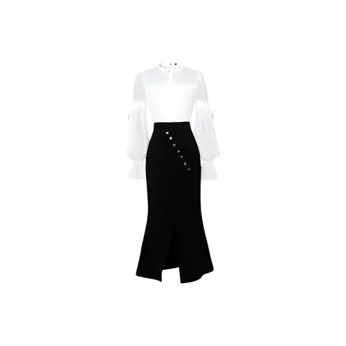 Duffy fashion Two Piece Skirt Sets Women's White+Black