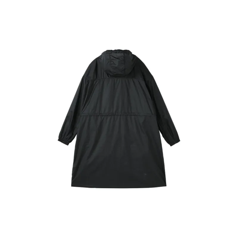 NORVINCY Black Warrior Solid Color Waist Cutting Windproof Hooded Mid Length Coat Unisex-8