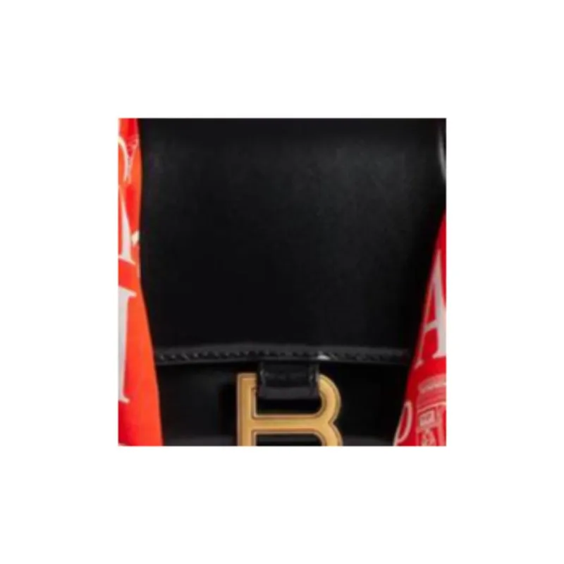 Balenciaga Hourglass Calfskin With Silk Shoulder Bag Crossbody Bag Handbag Small Size Women's Red & Black-5