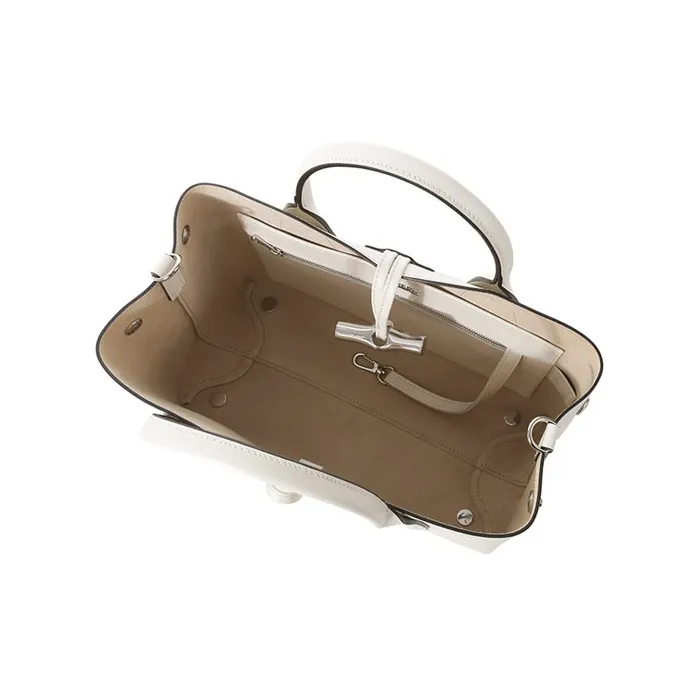 LONGCHAMP Cow Leather Handbag Shoulder Bag Big Bag Women's Ivory White-5