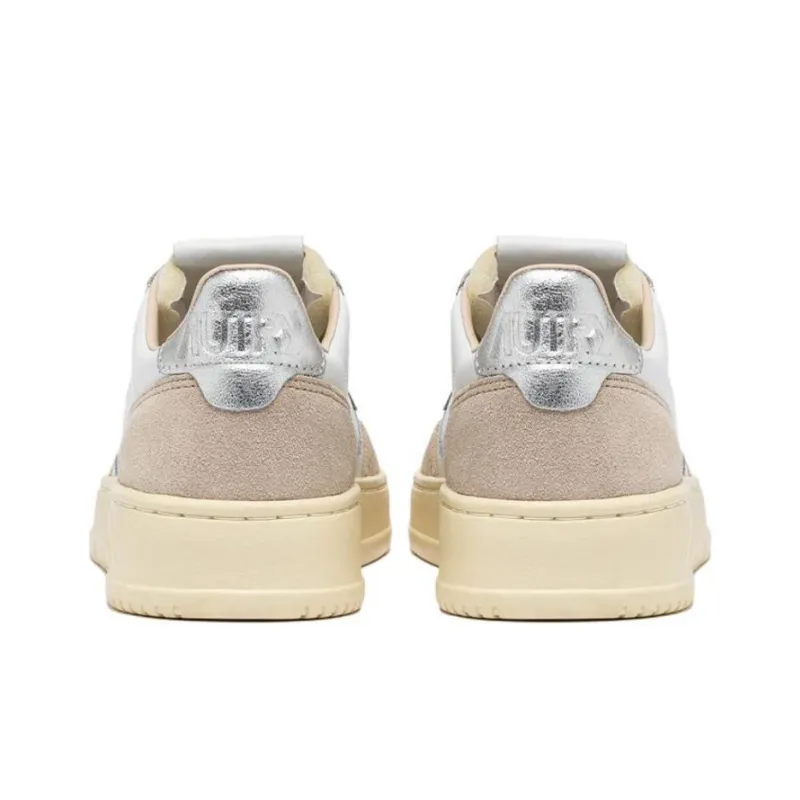 AUTRY Medalist Leather Low White Silver Beige Women's-3