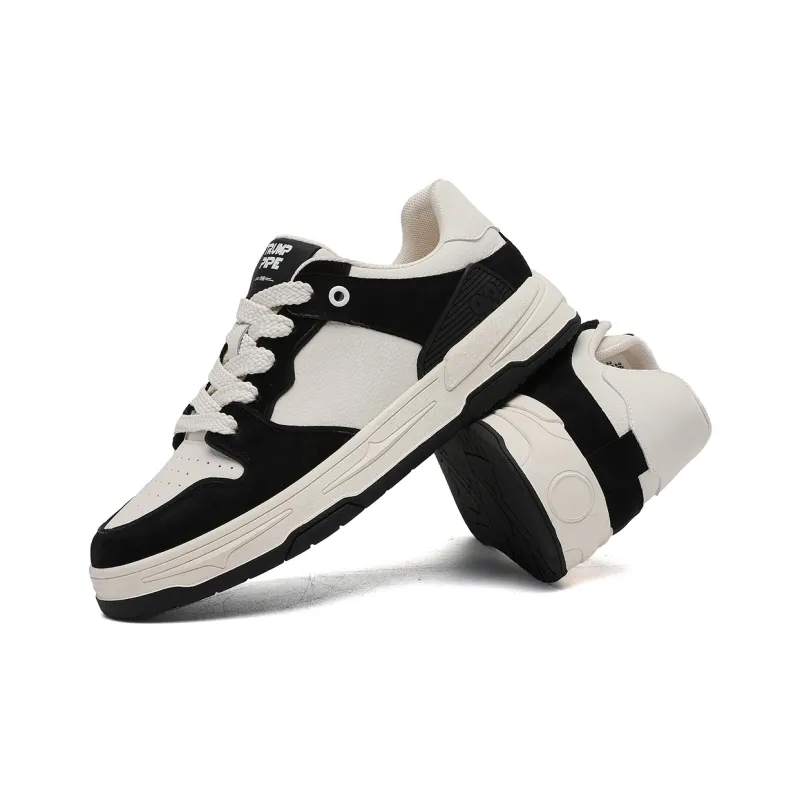 TRUMPPIPE Wear Resistant Height Increasing Low Top Skateboard Shoes Men's White Black-3