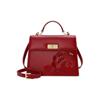 Ancient Yi Xi Cow Leather Crossbody Handbags Women's Rogue Red