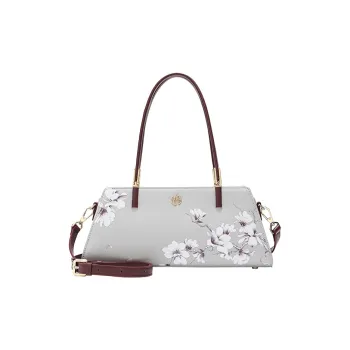 Ancient Yi Xi Cow Leather Commute Shoulder Bag Women's Light Gray