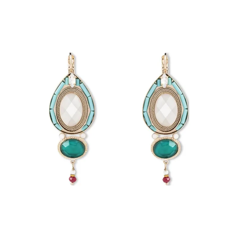 SATELLITE Gemstone Inlay Earrings Women's Lake Green-0
