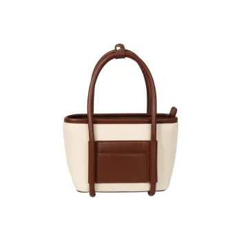 YOCAMU Cow Leather Basket Bag Shoulder Bag Crossbody Bag Handbag Regular Women's Ink Black/Light Chestnut Brown