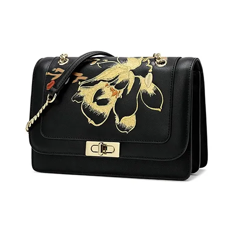 Ancient Yi Xi Cow Leather Small Square Bag Shoulder Bag Crossbody Bag Women's Black-1