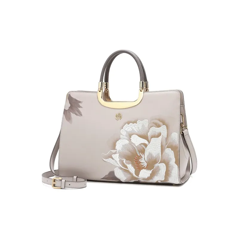Ancient Yi Xi Cow Leather New Chinese Style Advanced Business Commute Handbag Crossbody Bag Women's Orchid Red-1