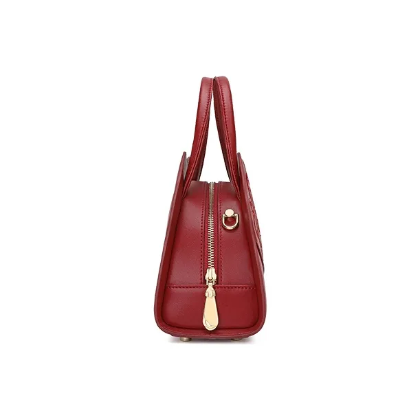 Ancient Yi Xi Cow Leather Casual Niche One Shoulder Handbag Women's Peony Red-3