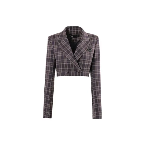 DPLAY Business Suits Women's Purple And Brown Plaid Business Suits