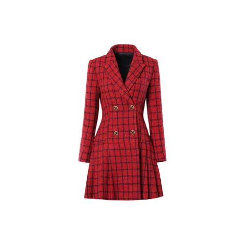 DPLAY Long-Sleeved Dresses Women's Vintage Red Plaid