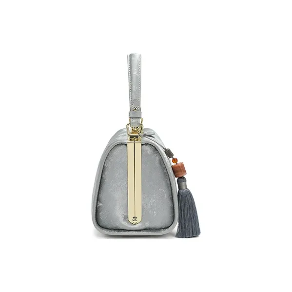 Ancient Yi Xi Cow Leather Metal Lock Closure, Handbag With Handle, Crossbody One Shoulder Handbag Women's Frost Silver-3