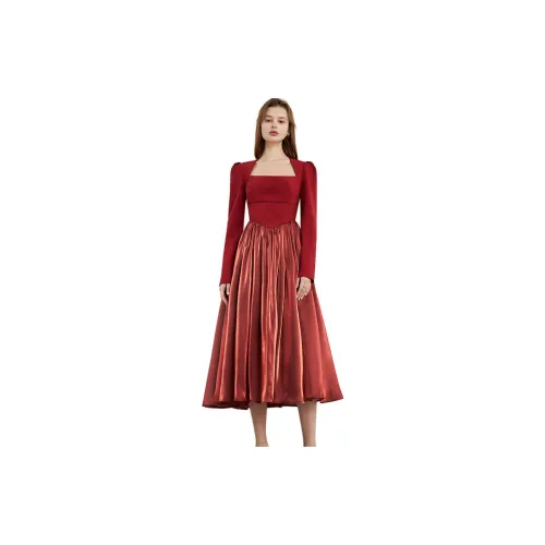 DPLAY Long-Sleeved Dresses Women's Vintage Red