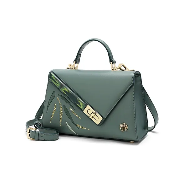 Ancient Yi Xi Cow Leather Vintage Cheongsam Kelly Bag Shoulder Bag Trumpets Women's Spruce Green-1