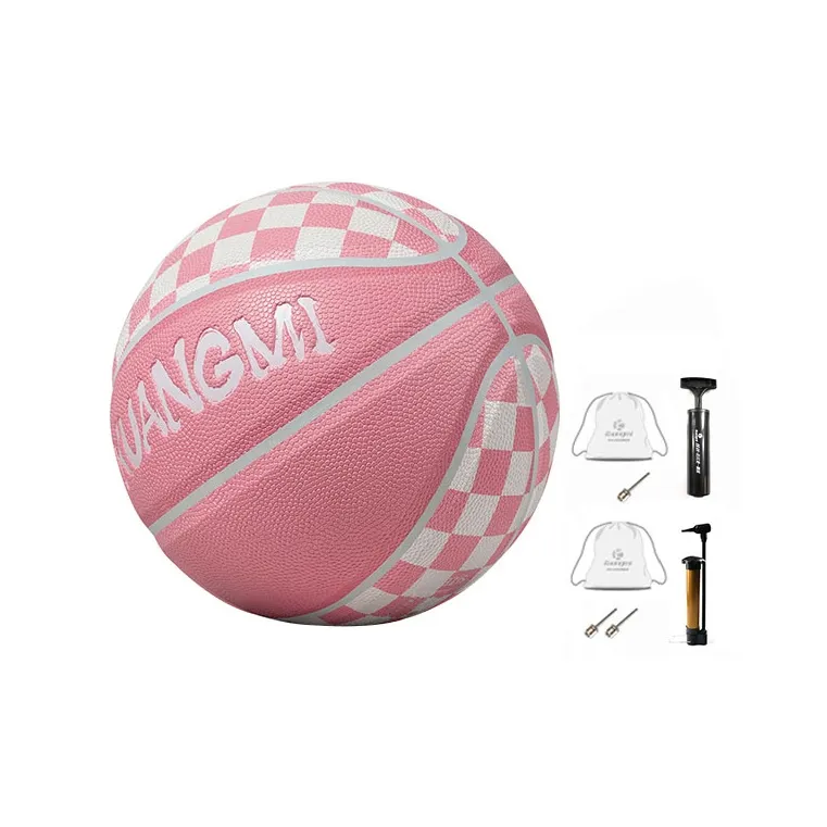 Kuangmi Checkerboard Collection PU Basketball Pink White Size 7 Training Unisex-2