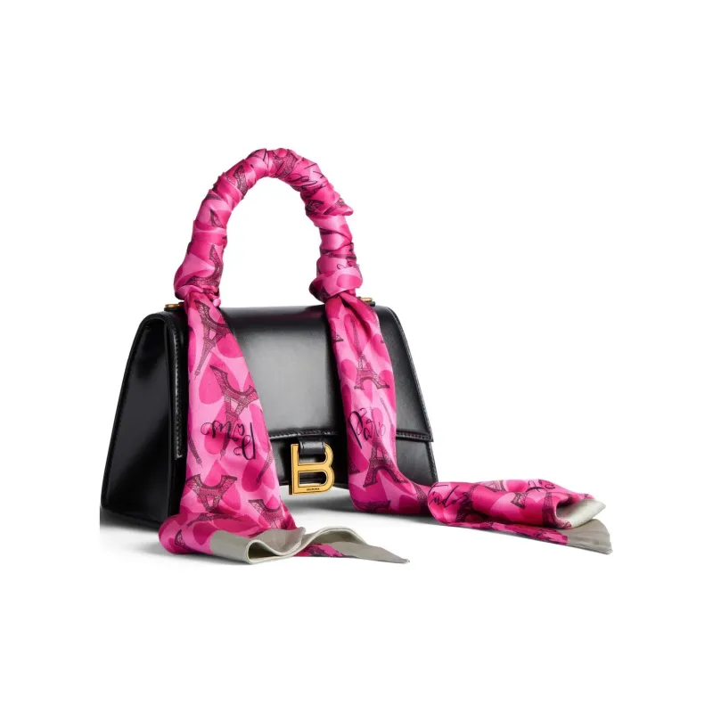 Balenciaga Hourglass Calfskin With Silk Shoulder Bag Crossbody Bag Handbag Small Size Women's Pink & Black-1