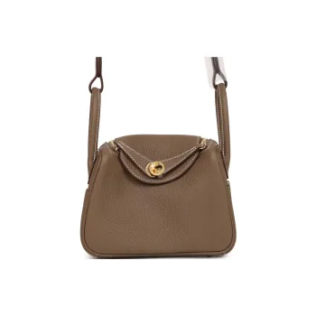 HERMES Lindy Clemence Bullock Leather Handbag Shoulder Bag Crossbody Bag Mini Women's 18 Etoupe Elephant Gray