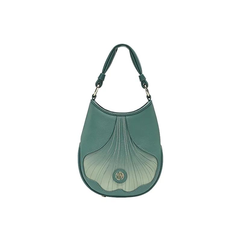 Ancient Yi Xi Cow Leather Cheongsam Shoulder Bag Handbag Trumpets Women's Pine Green-0