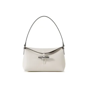 LONGCHAMP Cow Leather Hobo Handbag Shoulder Bag Women's Ivory White
