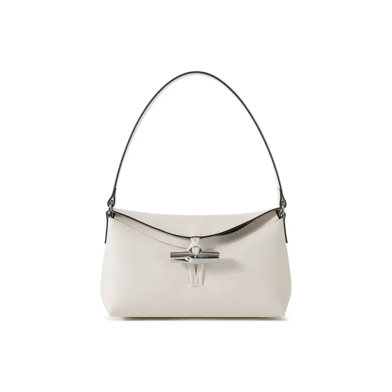 LONGCHAMP Cow Leather Hobo Handbag Shoulder Bag Women's Ivory White-0