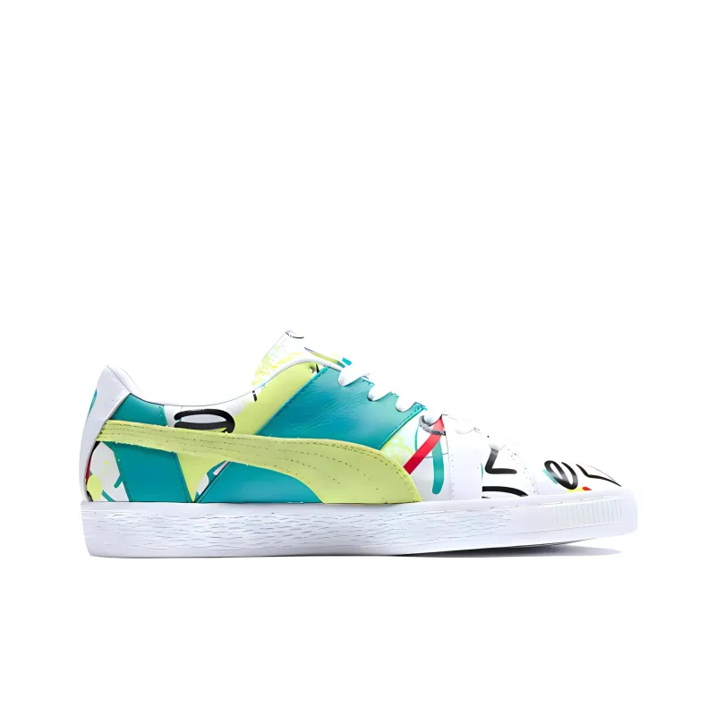 PUMA Basket Skateboard Shoes Women's Low-Top White/Green/Yellow-1
