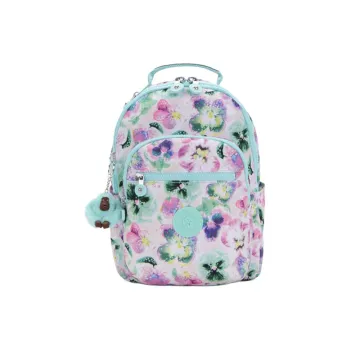 Kipling Recycled Polyester Backpack Small Size Women's Aqua Blue & Multicolor