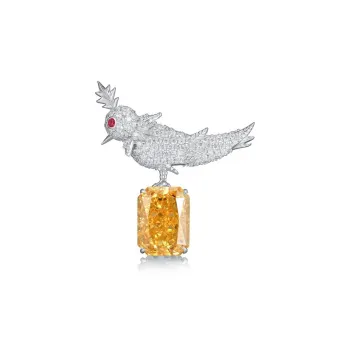KOYOOME S 925 Sterling Silver Gold-Plated Stone Bird Brooch Unisex