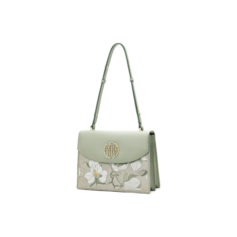 Ancient Yi Xi Cow Leather Cheongsam Hanfu Shoulder Bag Women's Willow Bud Green-1