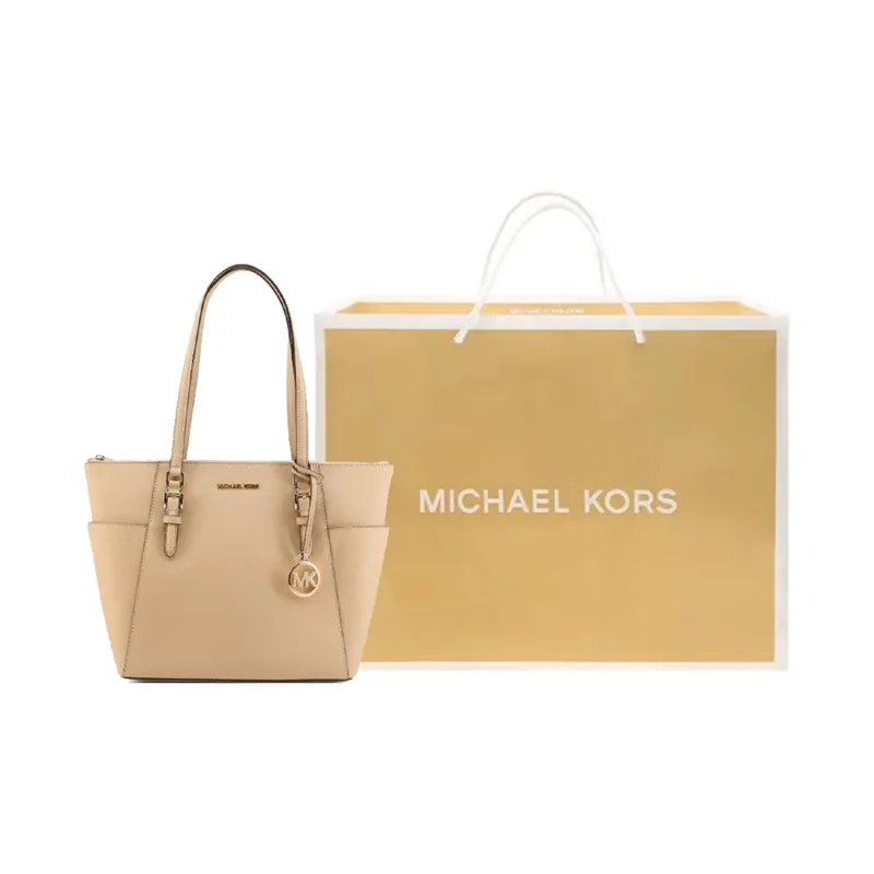 MICHAEL KORS Charlotte Saffiano Leather Tote Bag Shopping Bag Handbag Large Size Women's Camel-9