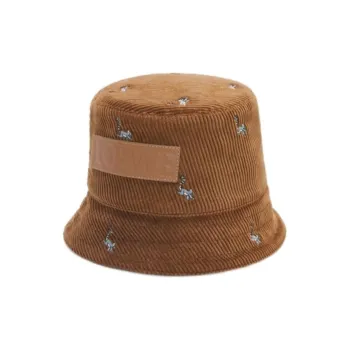 LOEWE Cotton Corduroy Calfskin Bucket Hats Unisex Brown