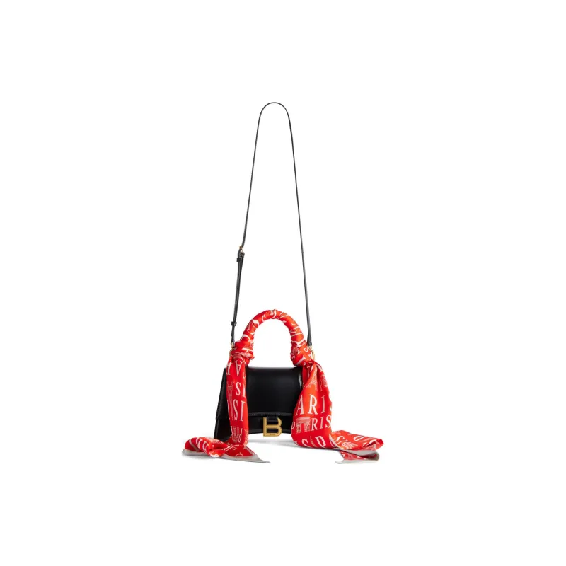 Balenciaga Hourglass Calfskin With Silk Shoulder Bag Crossbody Bag Handbag Small Size Women's Red & Black-1